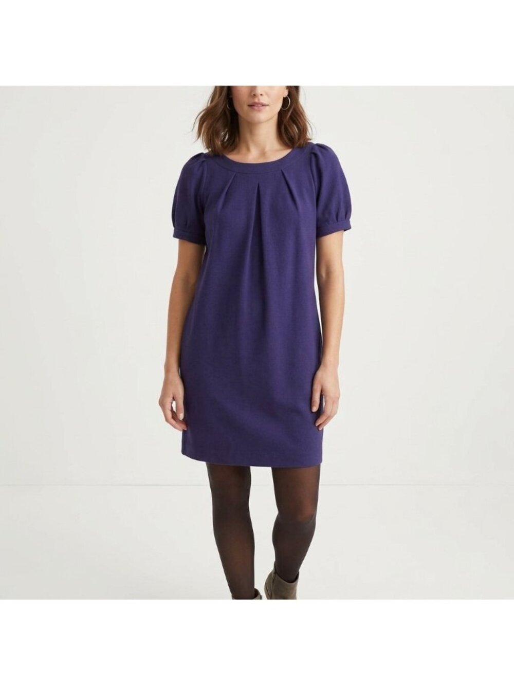 Theory Becca Wool Puff Sleeve Shift Dress Womens Small Purple Pleated Mini